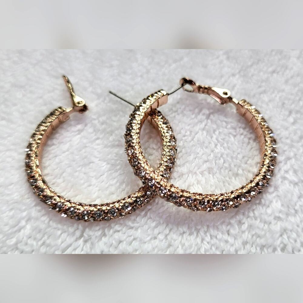 Rhinestone Rose Gold Hoops – Elegant & Glamorous Earrings - Picture 3 of 8